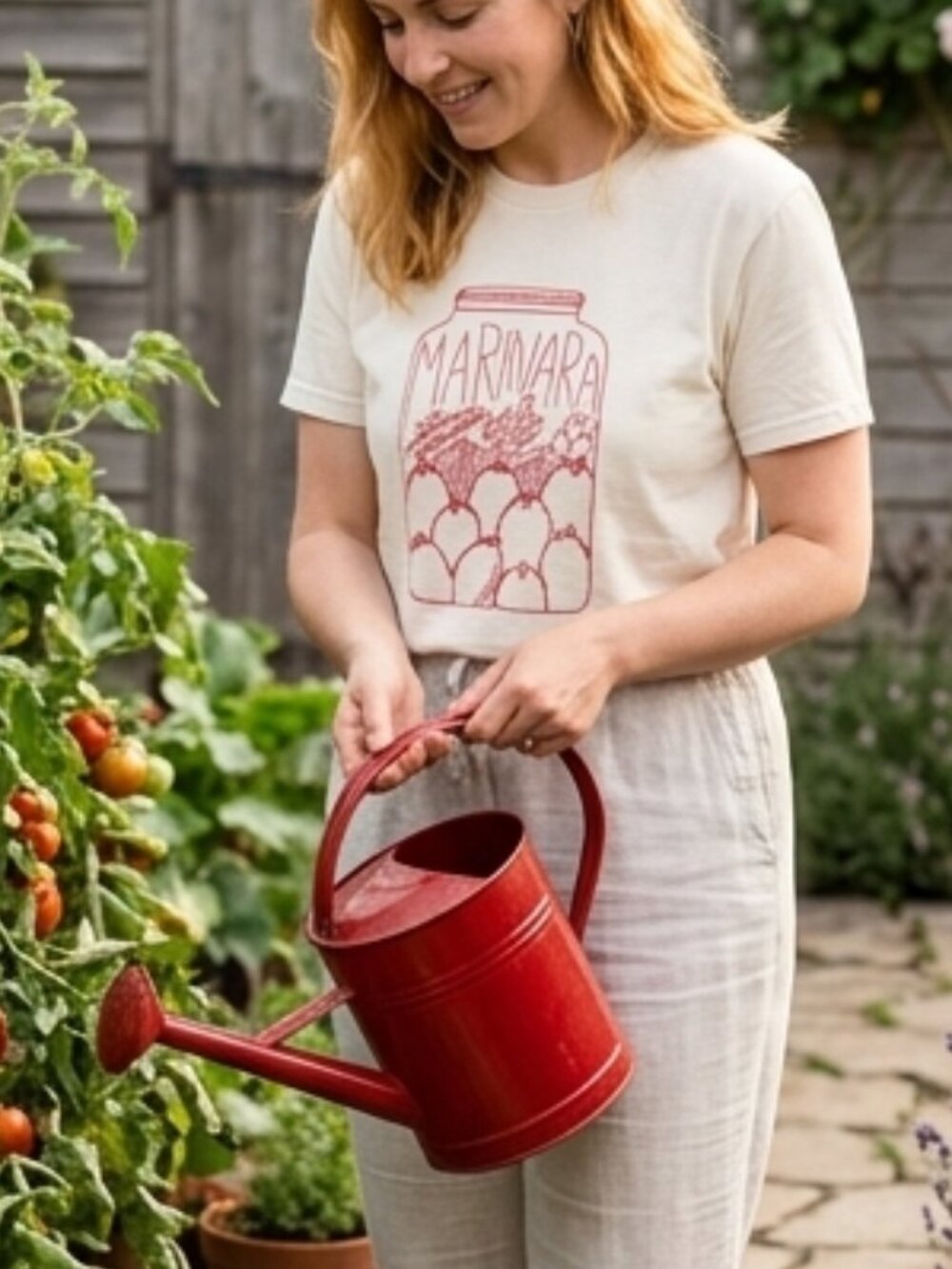 Hand-Printed Marinara Sauce T-Shirt 🍅🌿✨ | Tomato Herb Garden Graphic Tee